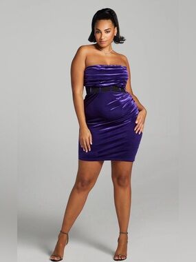 New! GABRIELLE UNION Strapless Velvet Illusion Dress in Purple 2X